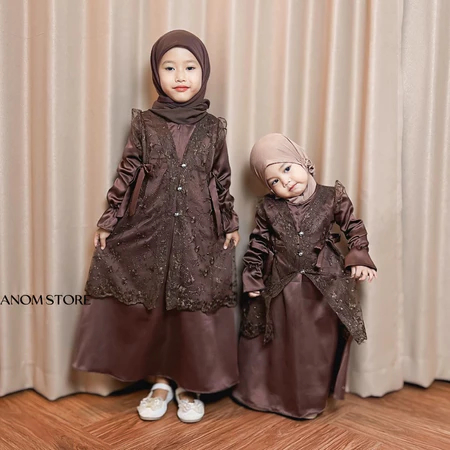 Dress Anak Gamis Mulim Lengan Panjang Pakaian Anak Perempuan Lebaran Satin Silk Brokat Semi Outer