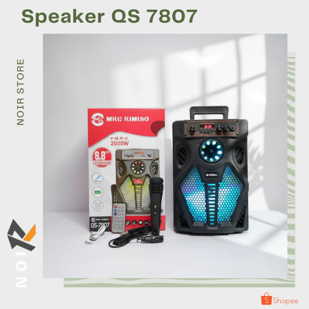 NOIR Speaker Kimiso QS 7807 Ukuran 8.8 Inch Free Microphone & Remote