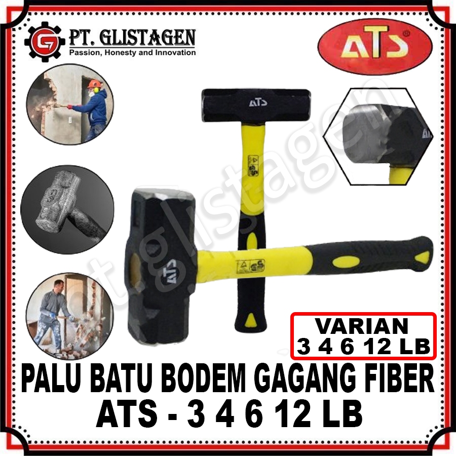 ATS Palu Batu Gagang Fiber 3 4 6 12 LB Palu Bogem Bodem Martil Besar Palu Tembok Palu Besar 3 4 6 12