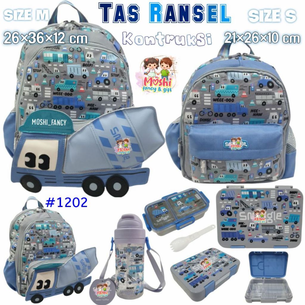 Tas Mobil Biru Anak PAUD Laki-Laki / Tas Ransel Sekolah Anak PAUD Boy / Tas Gendong Anak Motif Mobil