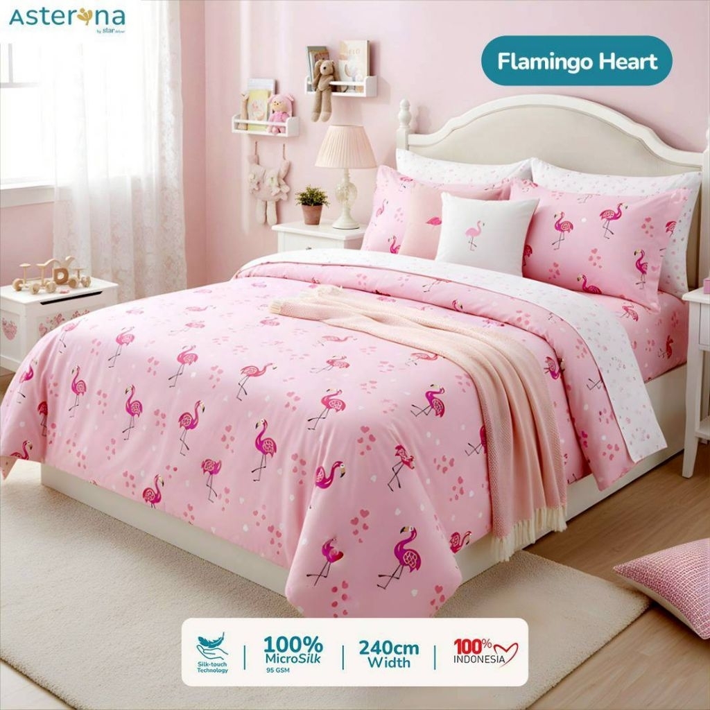 Bedcover set sprei flamingo heart bedcover set 90x200 bedcover set 100x200 bedcover set 120x200 bedc