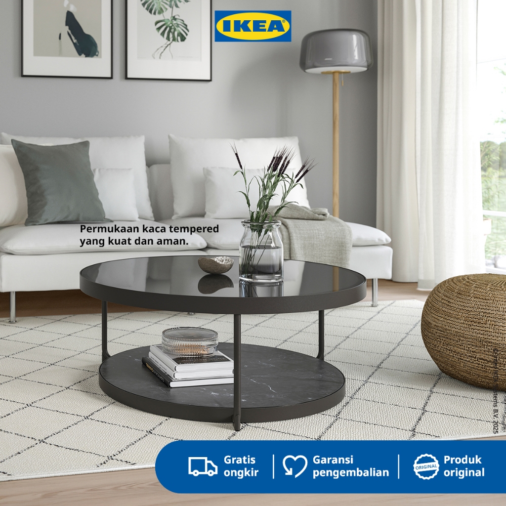 IKEA FROTORP Meja Tamu Bulat Kaca Minimalis Hitam 88cm