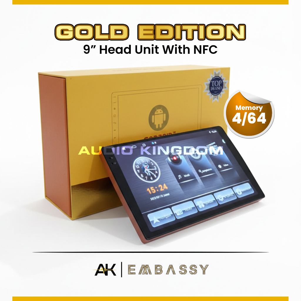 Head Unit Android Mobil EMBASSY Platinum Gold 2K 9 Inch RAM 4GB ROM 64GB