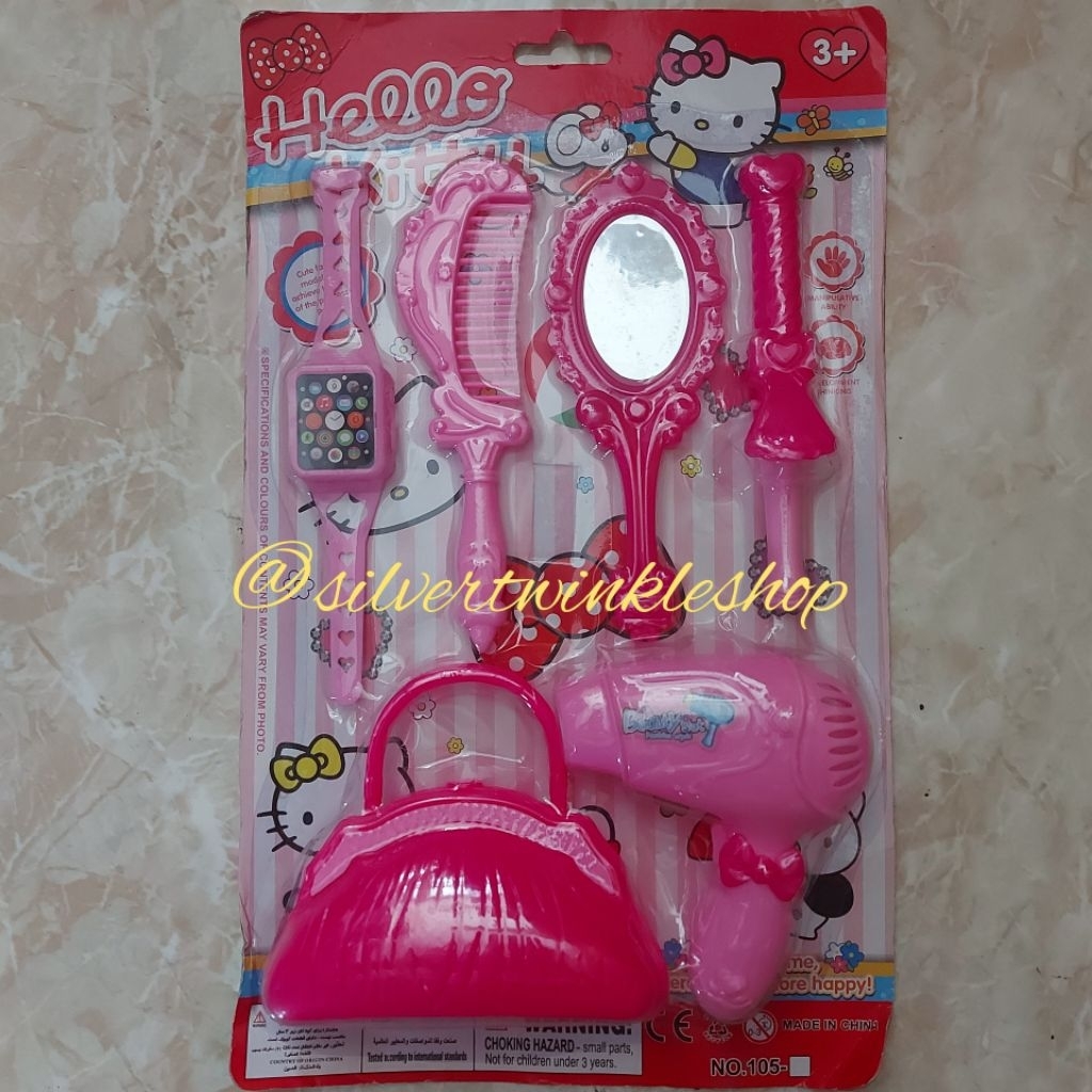 Mainan edukasi anak perempuan salon salonan alat rias makeup hello kitty cermib mirror catok sisir c