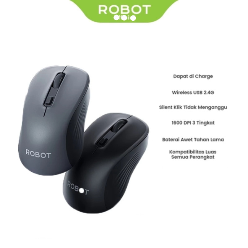 ROBOT M500 Mouse Wireless Usb-A Rechargeable 1600 Dpi Silent Click