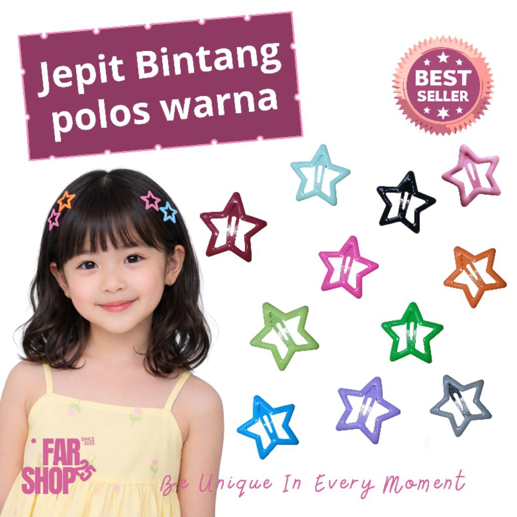 1 pcs Jepit rambut bintang warna-warni pastel bold colour star Korea style bisa beli paket dan grosi
