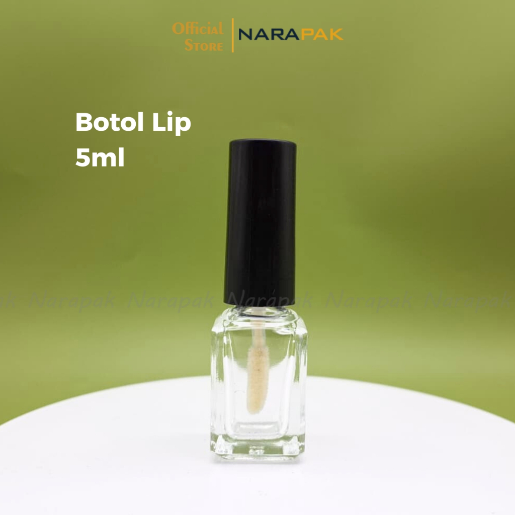 Botol Lip 5ml Kaca Bening Kotak Tutup Hitam Kuas Lip Putih Botol Henna Lip Tint 5yw