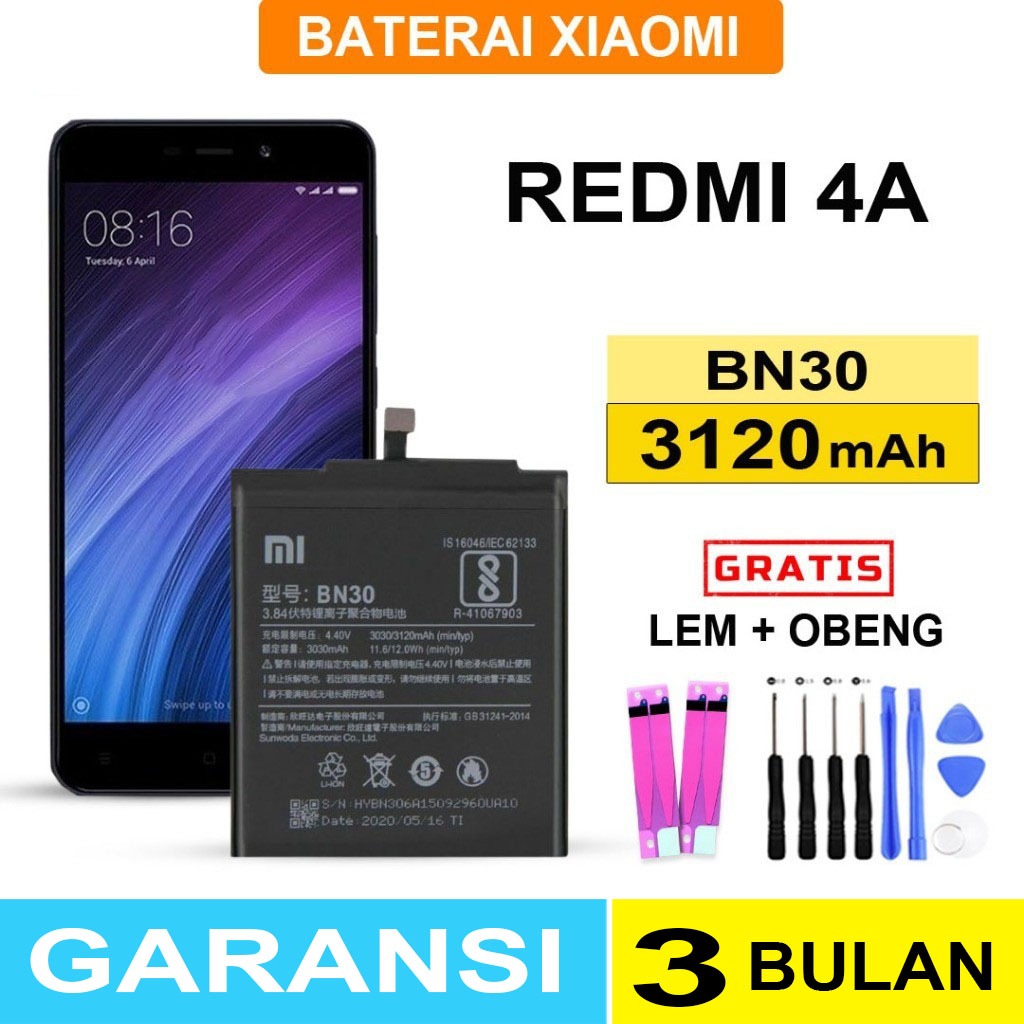 BATERAI BATRAI XIAOMI REDMI 4A BN30 ORIGINAL ((FREE OBENG+LEM))