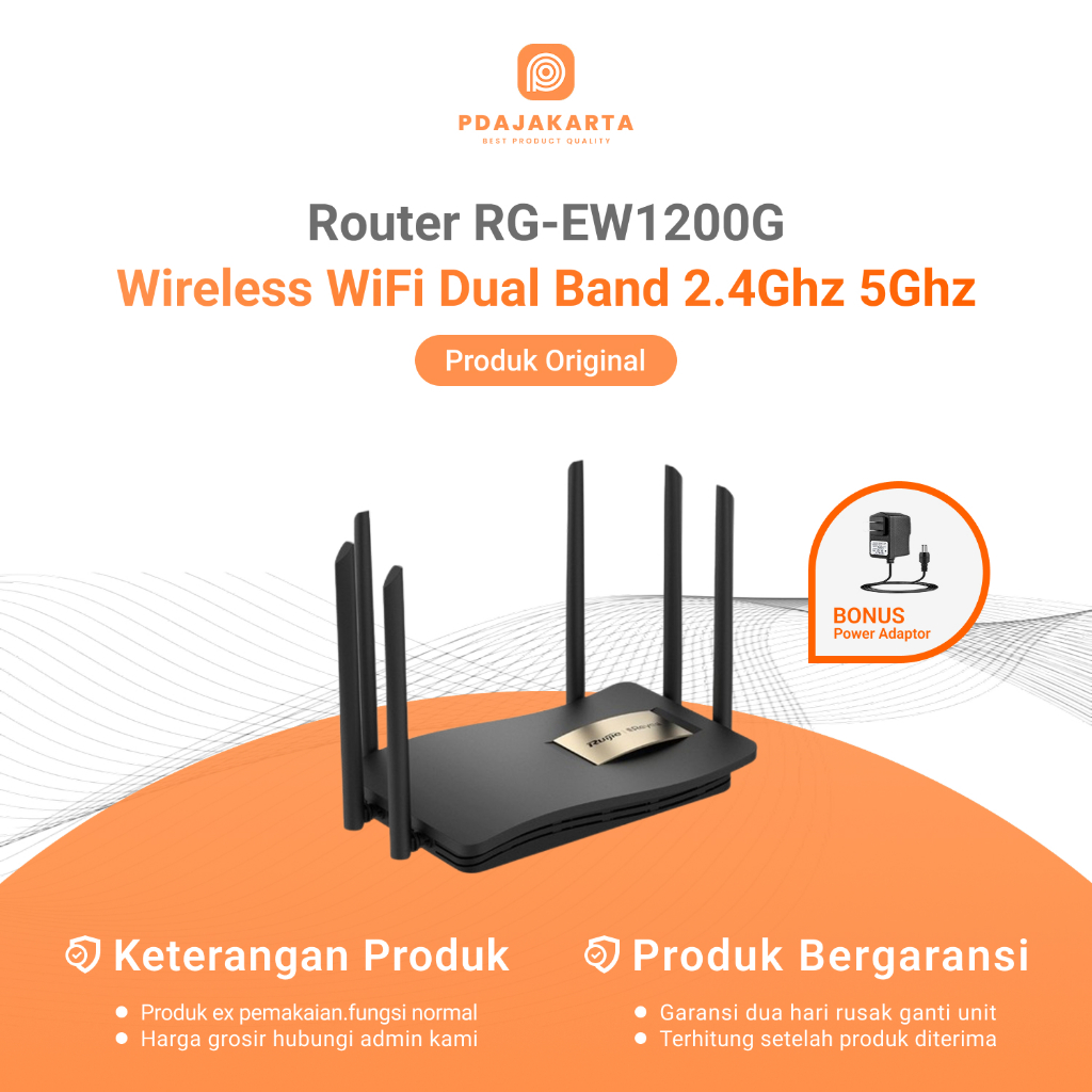 Router Ruijie Reyee RG-EW1200G Dual-Band 2.4Ghz & 5Ghz Wireless WiFi | Bekas Original Bonus Adaptor