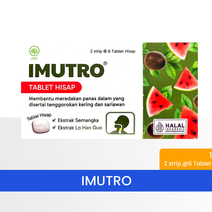 IMUTRO Tablet Hisap Ekstrak Lo Han Kuo & Semangka 12 Tablet - Panas Dalam, Tenggorokan Kering & Sari