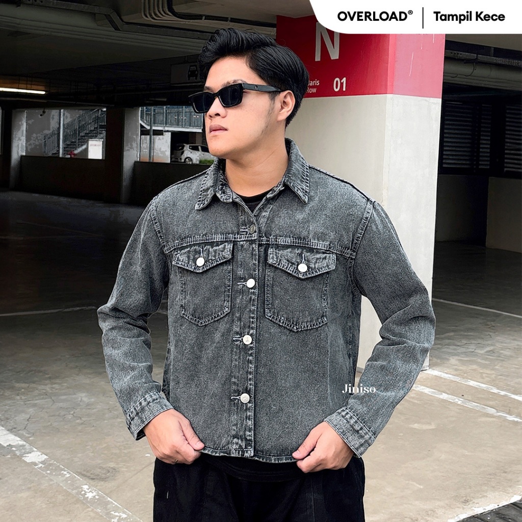 JINISO - Denim Pria Jaket Jeans Oversize Rider Snow Grey