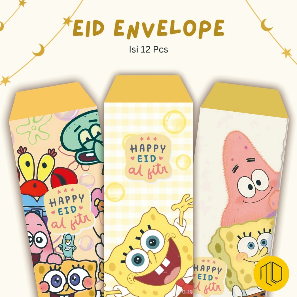 Amplop Lebaran Angpau Motif Kartun Spongebob Isi 12 Pcs / Amplop Angpao Lebaran Selamat Hari Raya Id