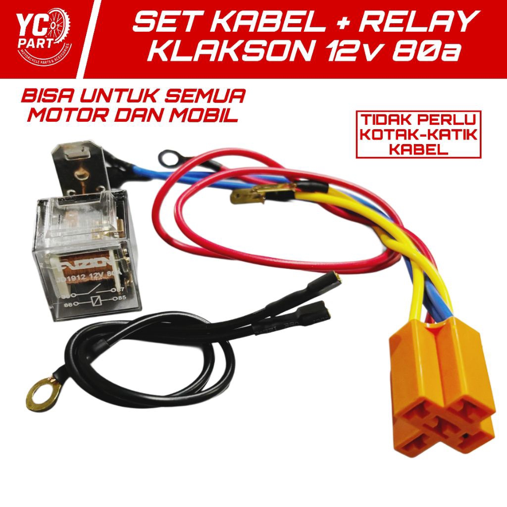 KABEL RELAY KLAKSON MOTOR MOBIL UNIVERSAL Set Kabel dan Relay Klakson 12v 80a Kabel Relay 4 Kaki Kab