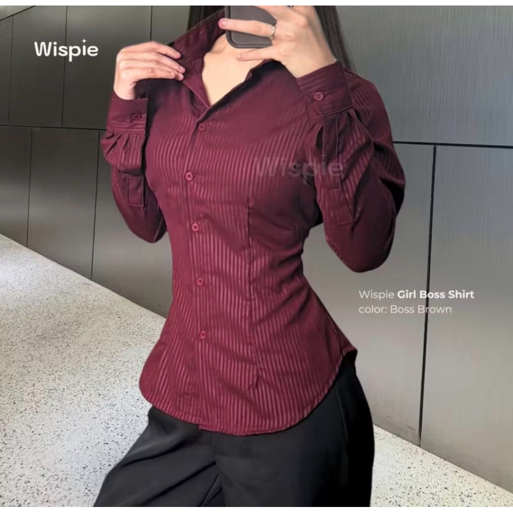 [Preloved] Wispie - Girl Boss Fitted Shirt | Burgundy