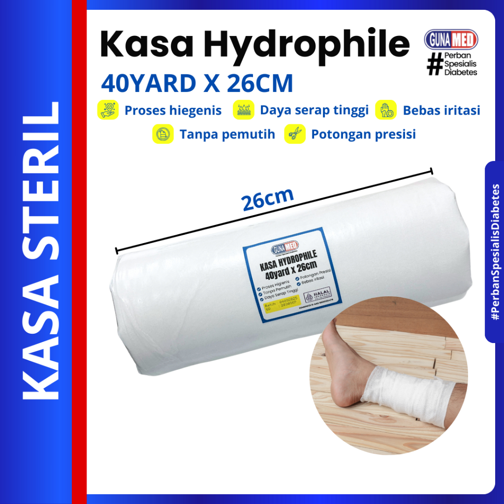 GUNAMED Kasa gulung kasa steril 26 cm x 40 yard / Perban diabetes / kasa hydrophile Tebal
