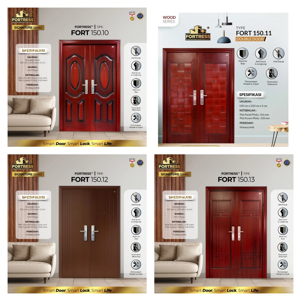 FORTRESS Pintu Baja Tipe FORT Mom&Son Urat Kayu/Wood/Hitam (fullset)