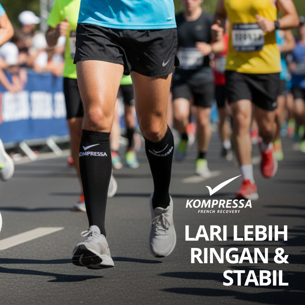 KOMPRESSA Kaos Kaki Kompresi Lari Maraton Betis Anti Pegal French Recovery Sock