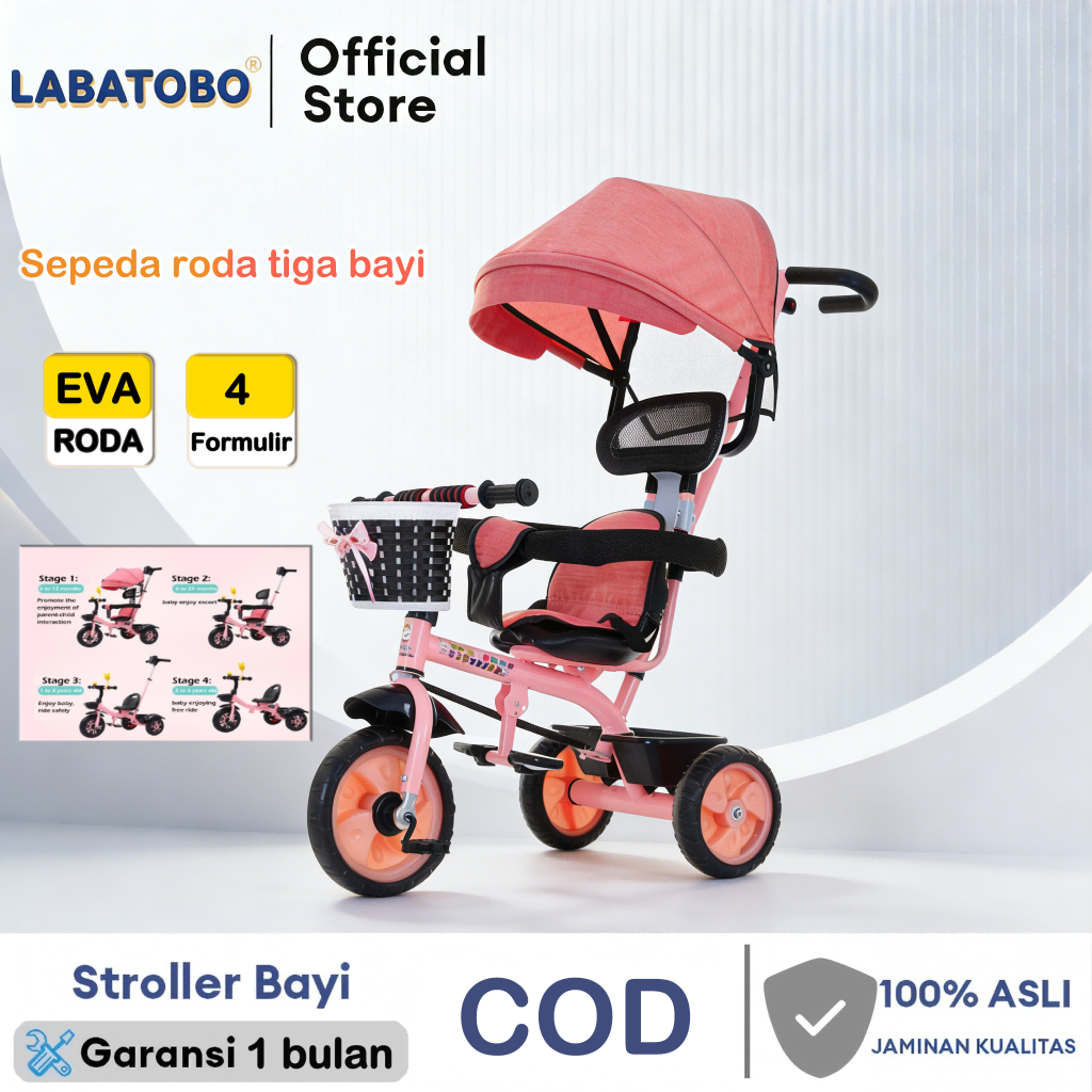 LABATOBO Sepeda roda tiga anak 1 tahun sepeda roda 3 bayi  tricycle  anak sepeda anak roda 3 strolle