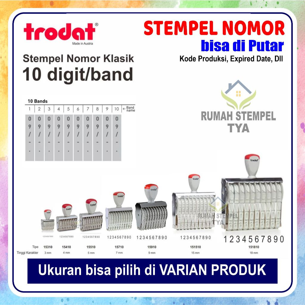 Stempel Nomor 10 DIGIT Trodat Klasik Berkualitas (ANGKA & SIMBOL  DIPUTAR)Expired Date, Kode Produks