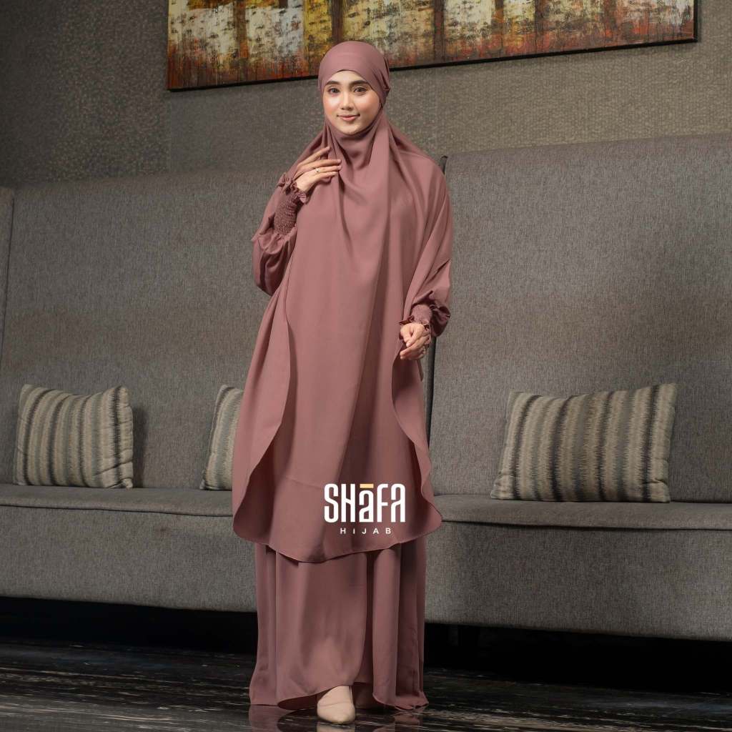 SHAFA HIJAB - Mina Gamis Abaya Set French Khimar Bahan Monaco Anti UV Outfit Syari Umrah Haji