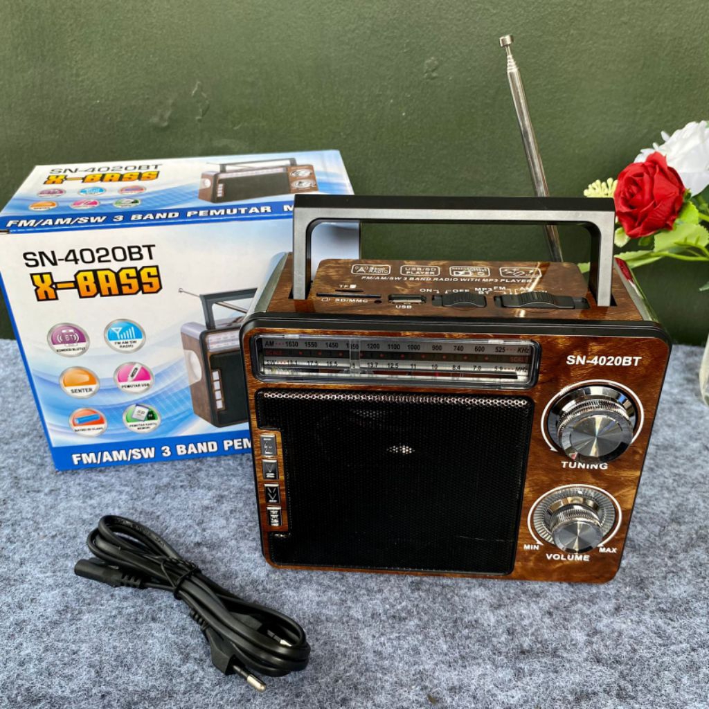 BAYAR DI TEMPAT RADIO KLASIK/JADUL SN-4020BT 3 BAND + MP3 PLAYER X-BASS