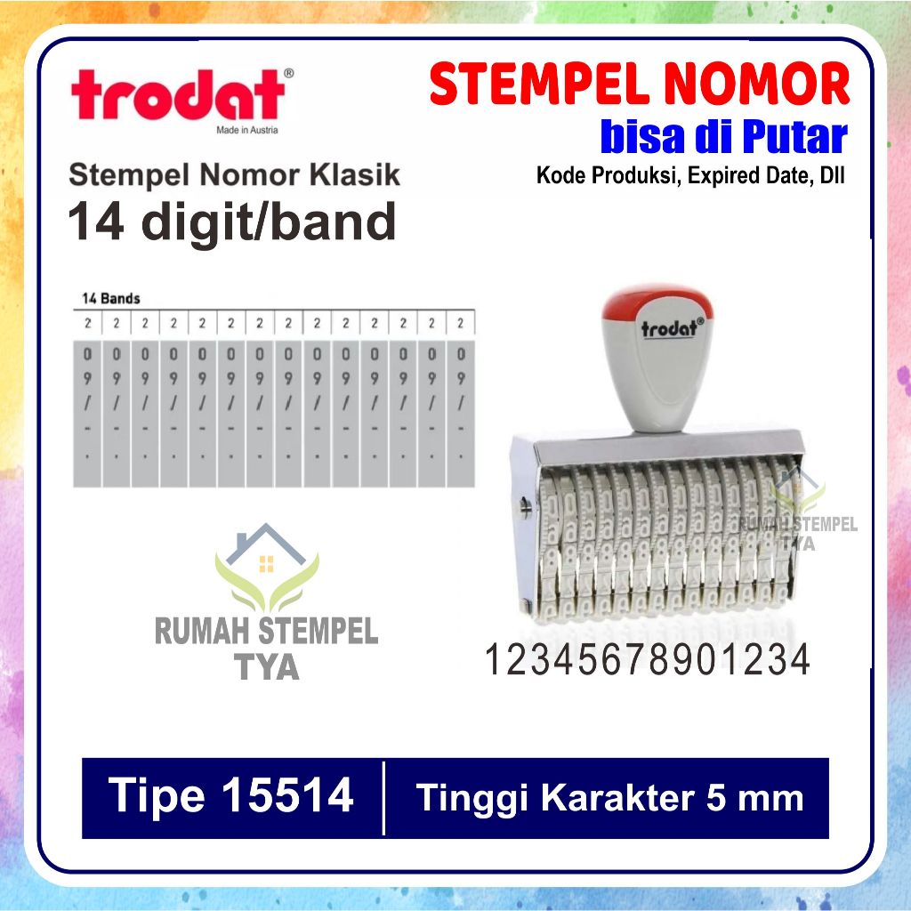Stempel Nomor 14 DIGIT Trodat Klasik Berkualitas (ANGKA & SIMBOL  DIPUTAR)Expired Date, Kode Produks