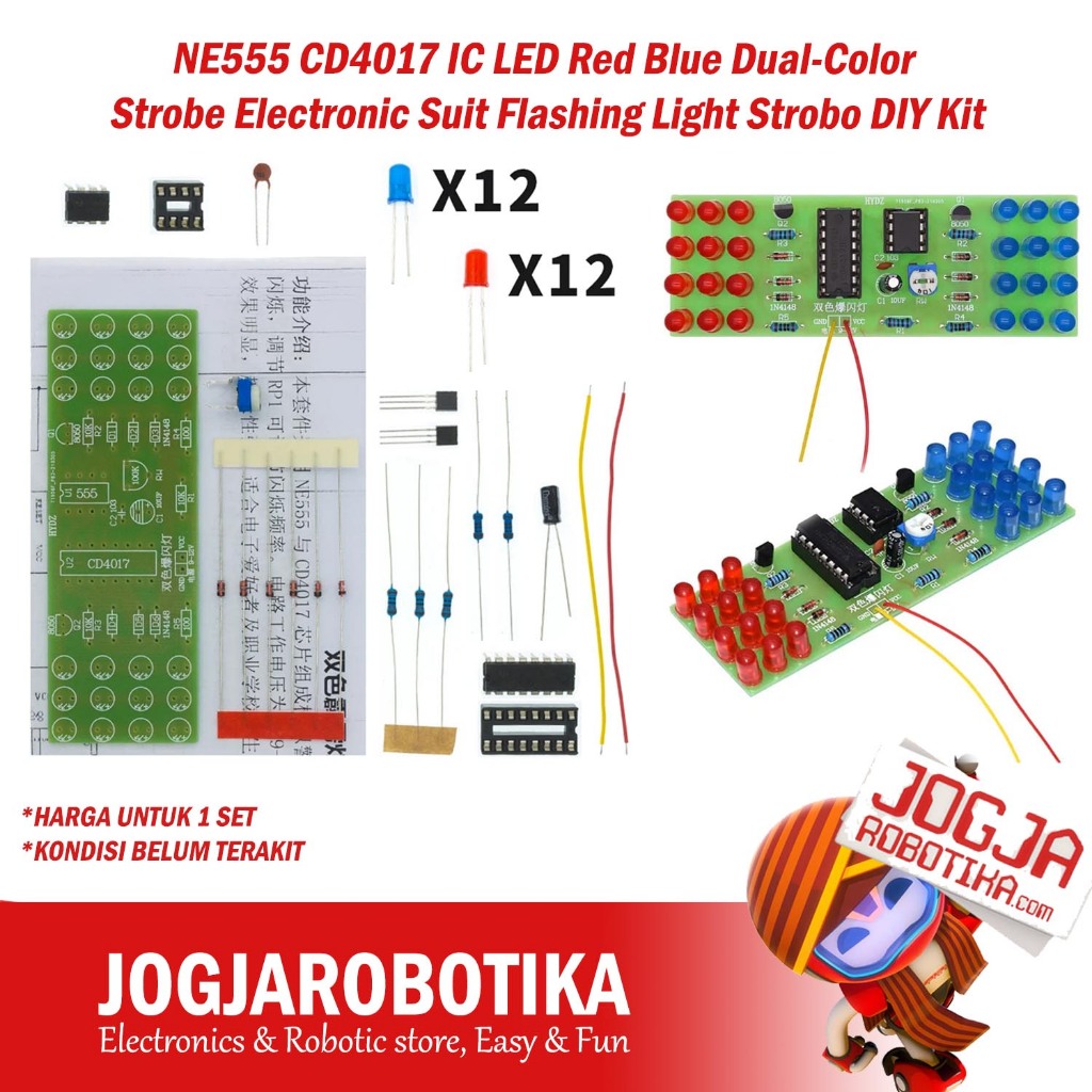 NE555 CD4017 IC LED Red Blue Dual-Color Strobe Electronic Suit Flashing Light Strobo DIY Kit