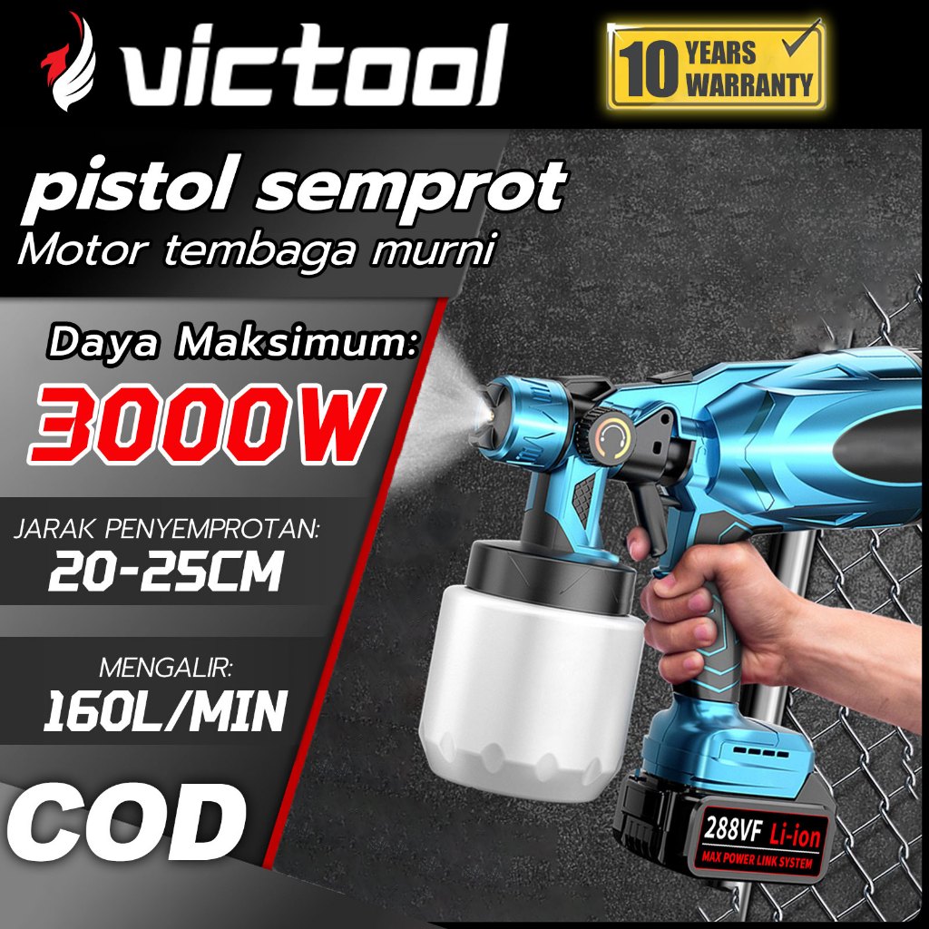 VICTOOL 1000ML Spraygun Cat Semprot Electric Spray Gun Baterai Alat Semprot Cat