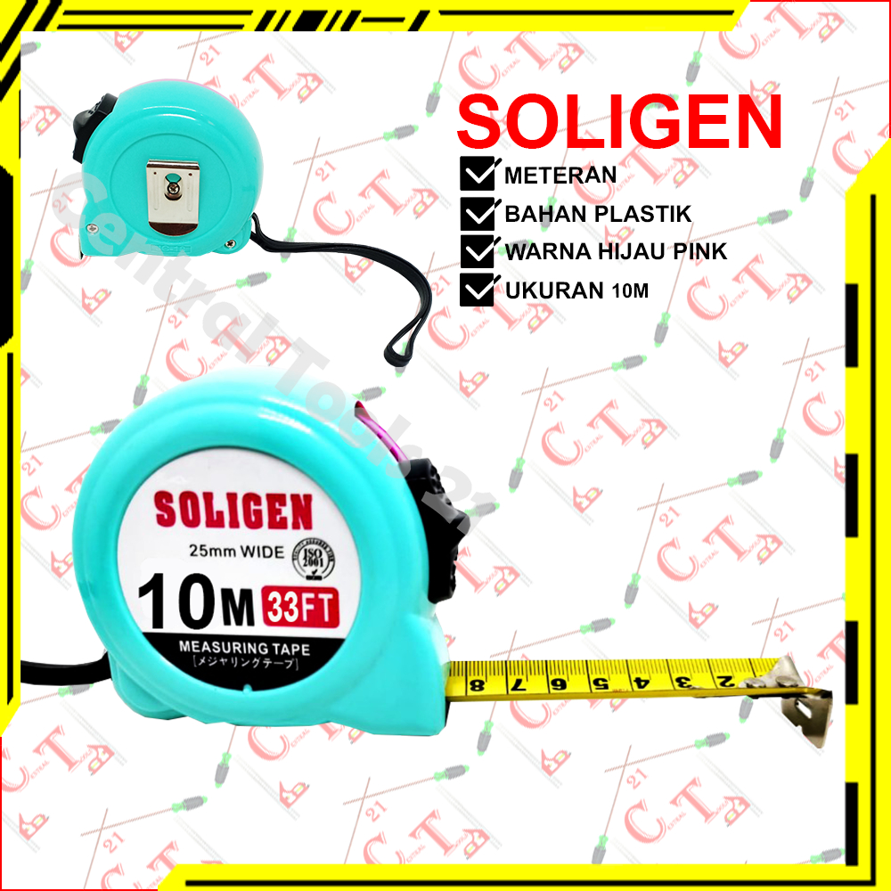 Meteran 10M 33Ft Soligen Roll Tukang / Alat Ukur Dimensi