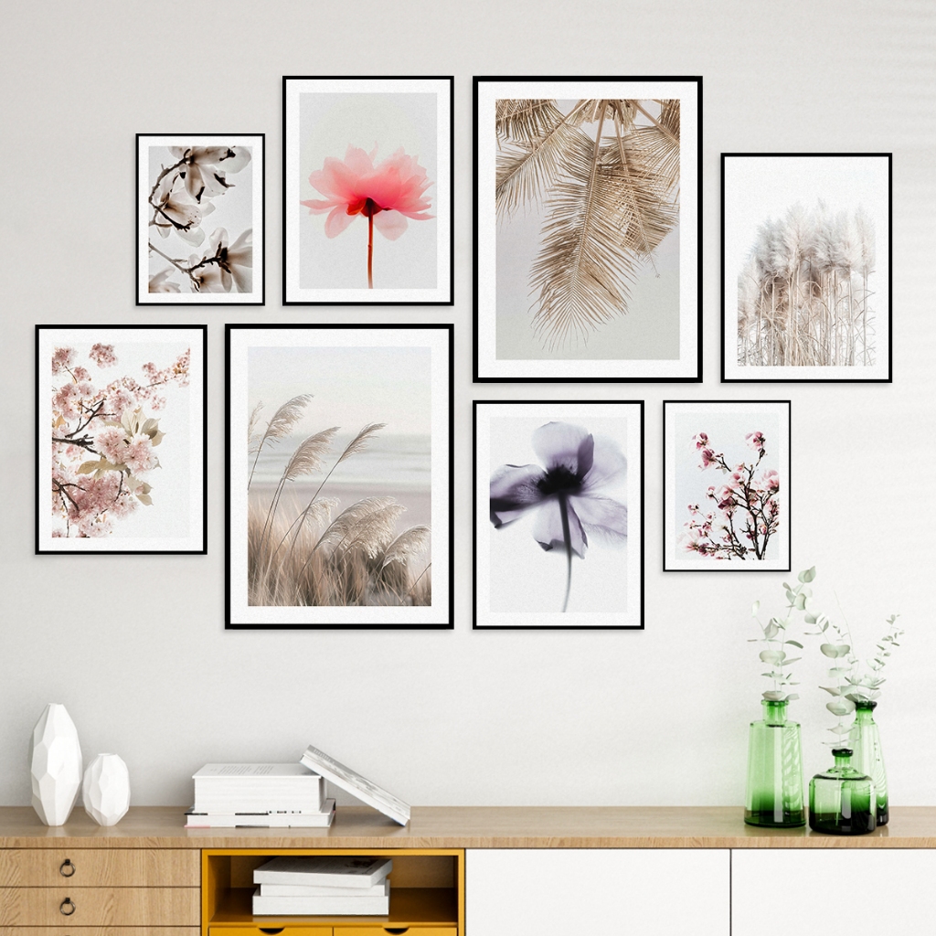 Hiasan Dinding Bingkai Bunga Kering Aesthetic Boho Wall Art Frame Block Dekorasi Ruang Tamu ASC
