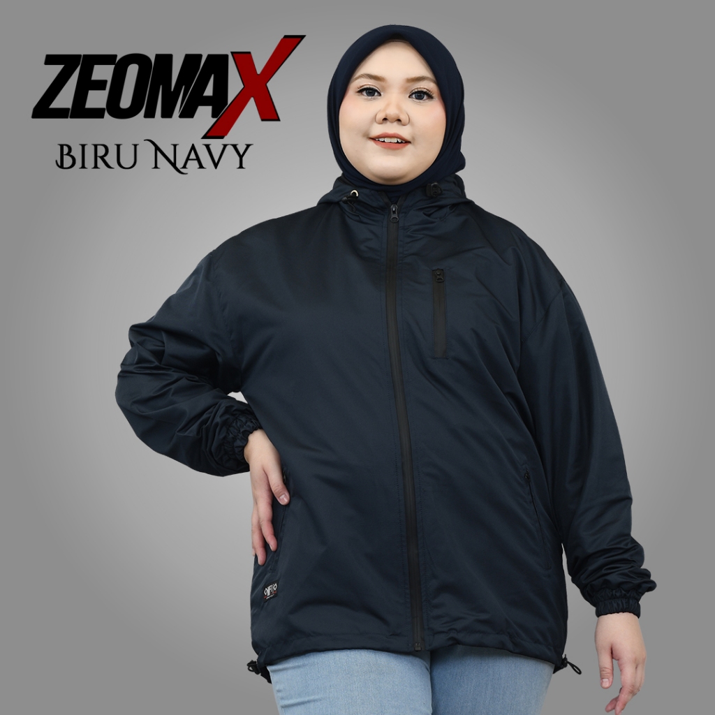 Windbreaker Onfito ZEOMAX Biru Navy-Jaket Jumbo-Jaket Parasut Hoodie Bomber Cowok Cewek