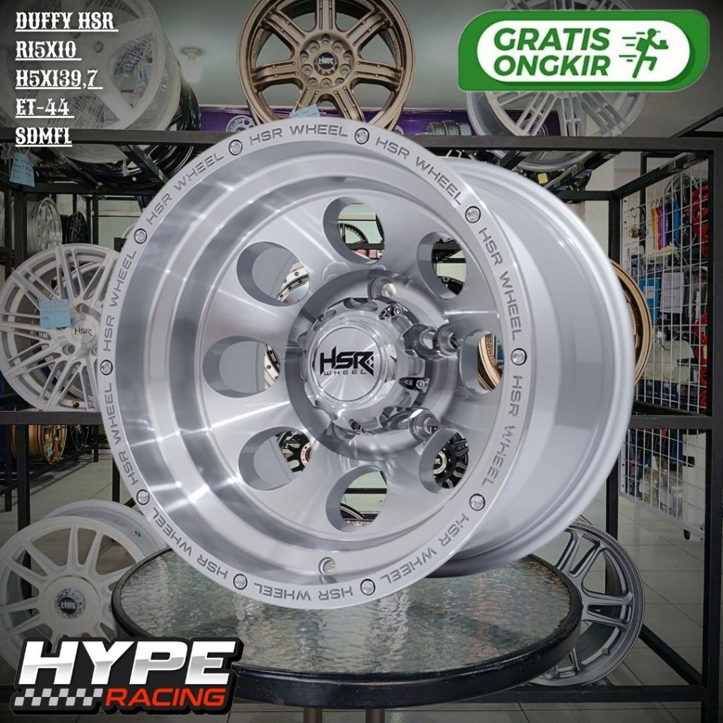 Velg Mobil Offroad Ring 15 HSR DUFFY R15 Lebar 10inc Lubang 5 PCD 139,5 Silver