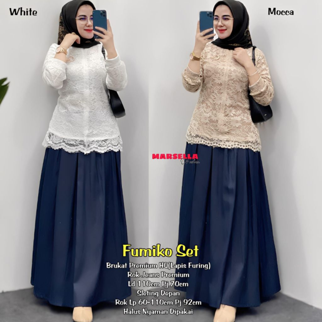 FUMIKO SET SETELAN ATASAN DAN ROK JEANS PANJANG