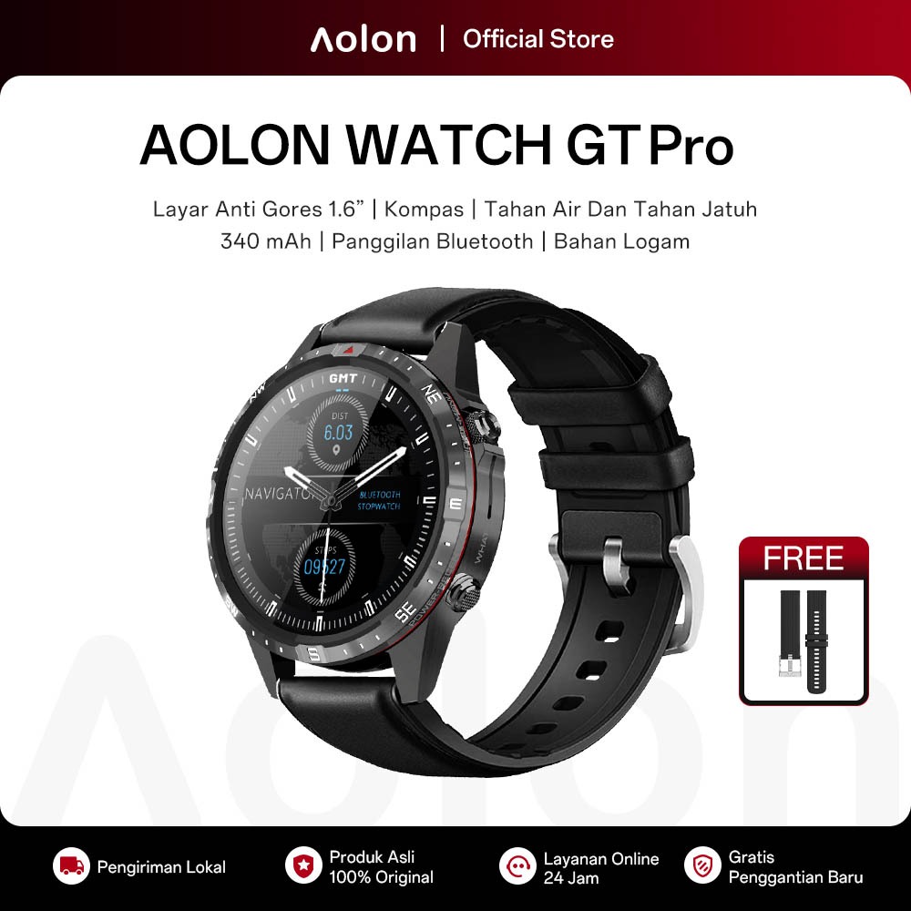 Aolon GT Pro Smartwatch 2026 New Compass 100+ Sport Modes Jam Running Pria Pace DIY Watch Face Healt