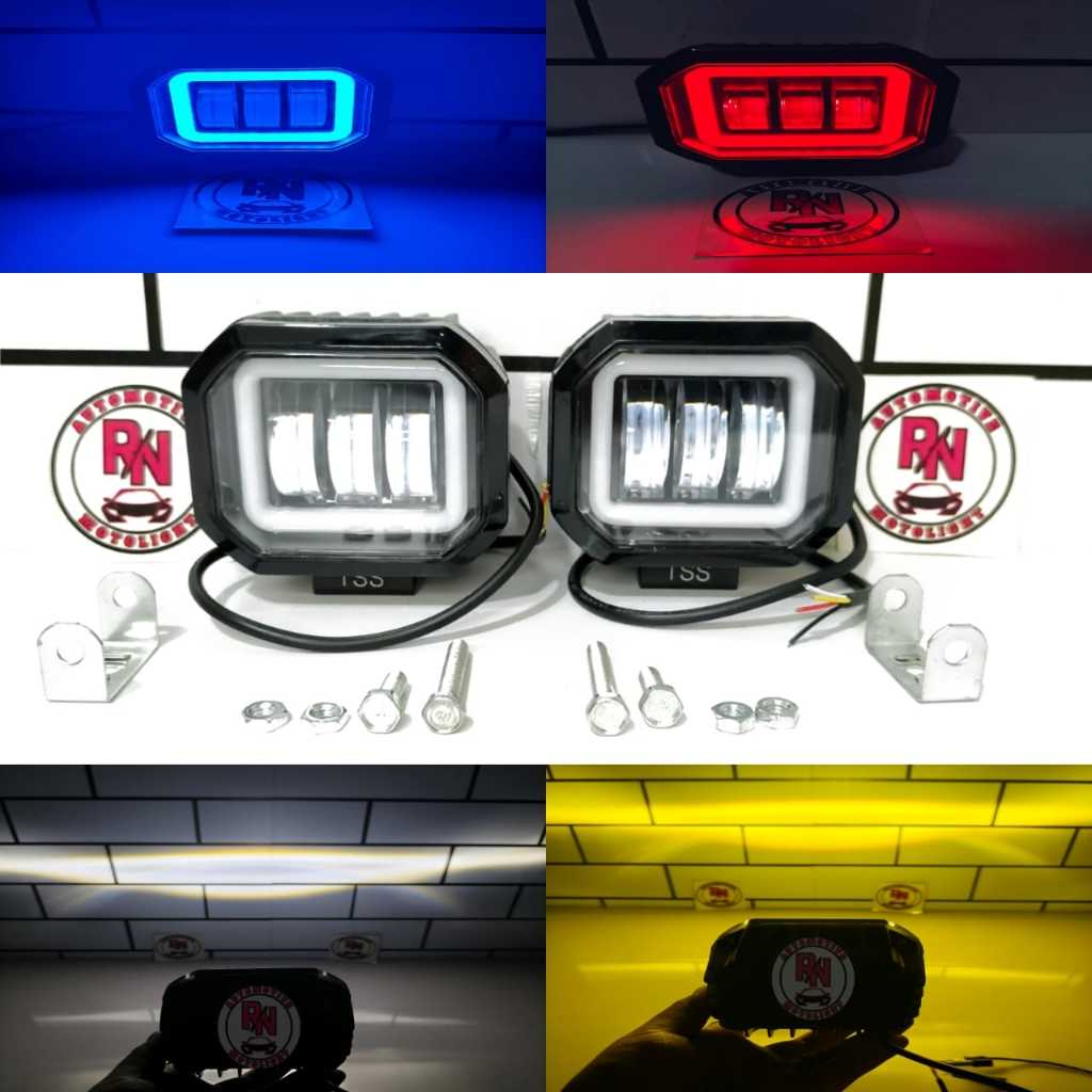 Lampu Foglamp Daymaker 3 Lensa Kotak 3.5 Inchi | Sorot Tembus Kabut Motor Mobil