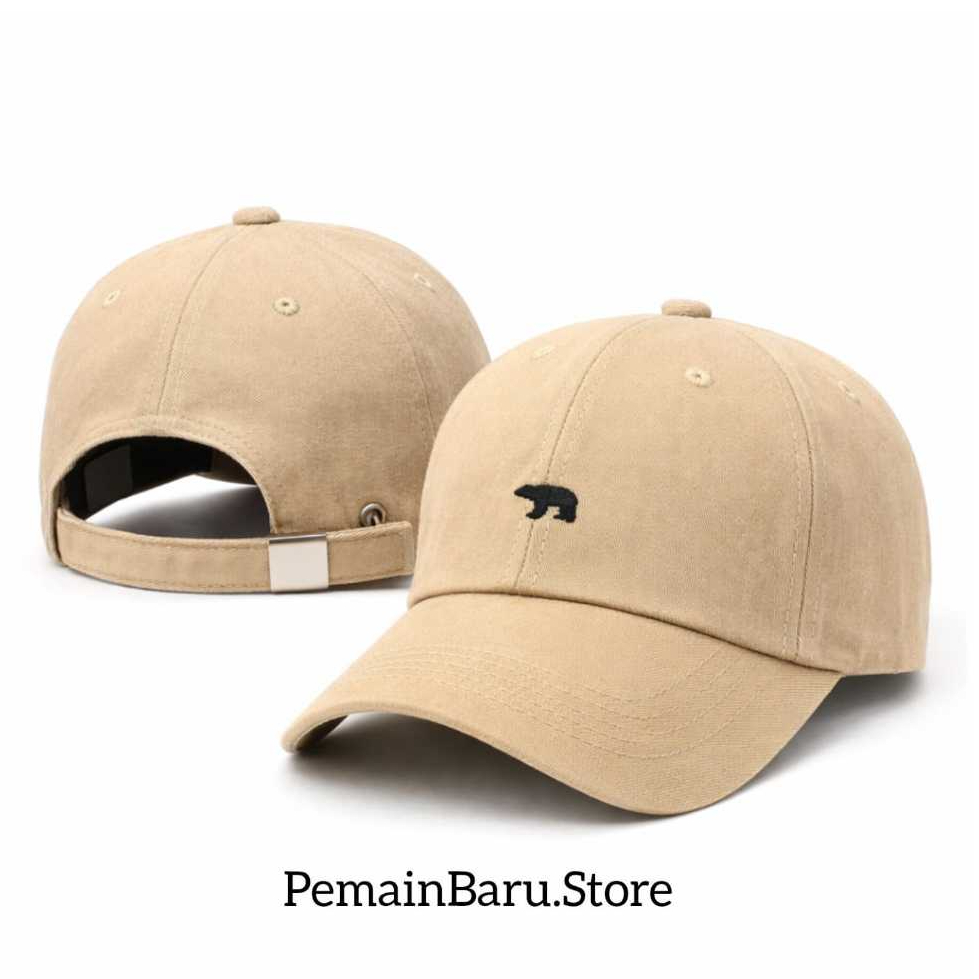 Topi Baseball Pria Wanita Bordir Beruang Bear Polo Cap Canvas Premium Retro Style Adjustable