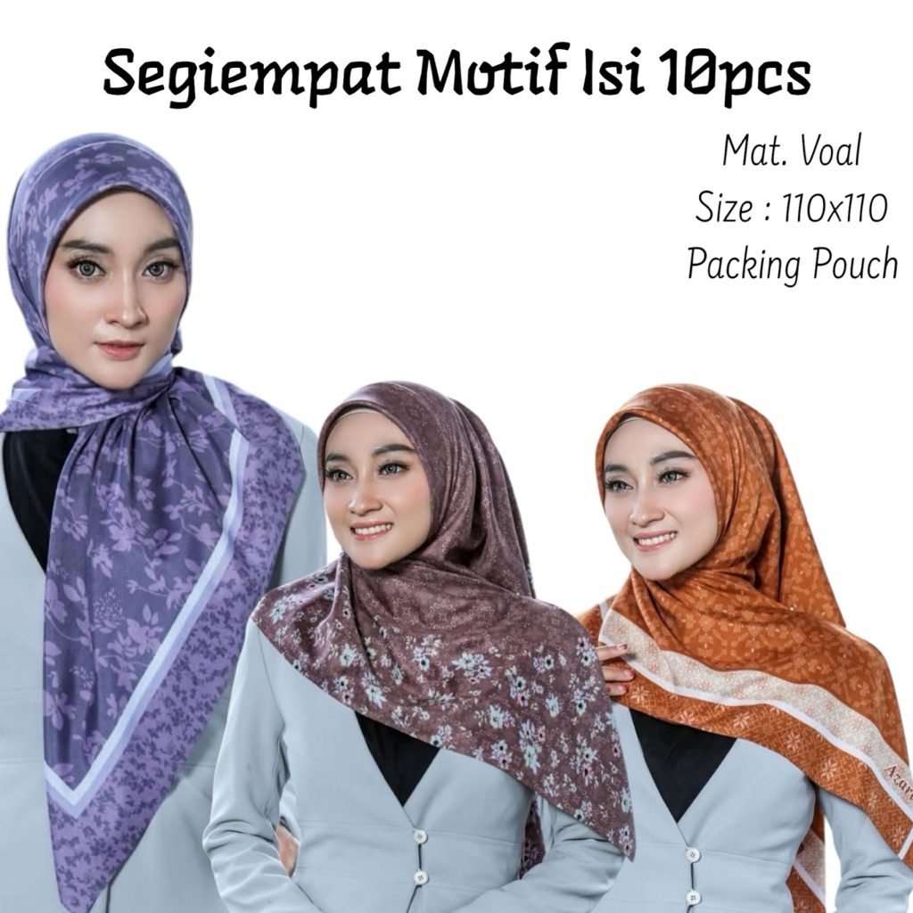 10 Pcs Segiempat Motif Printing / Paket Usaha Segiempat Motif / Hijab Segiempat Azara Motif / Paket 