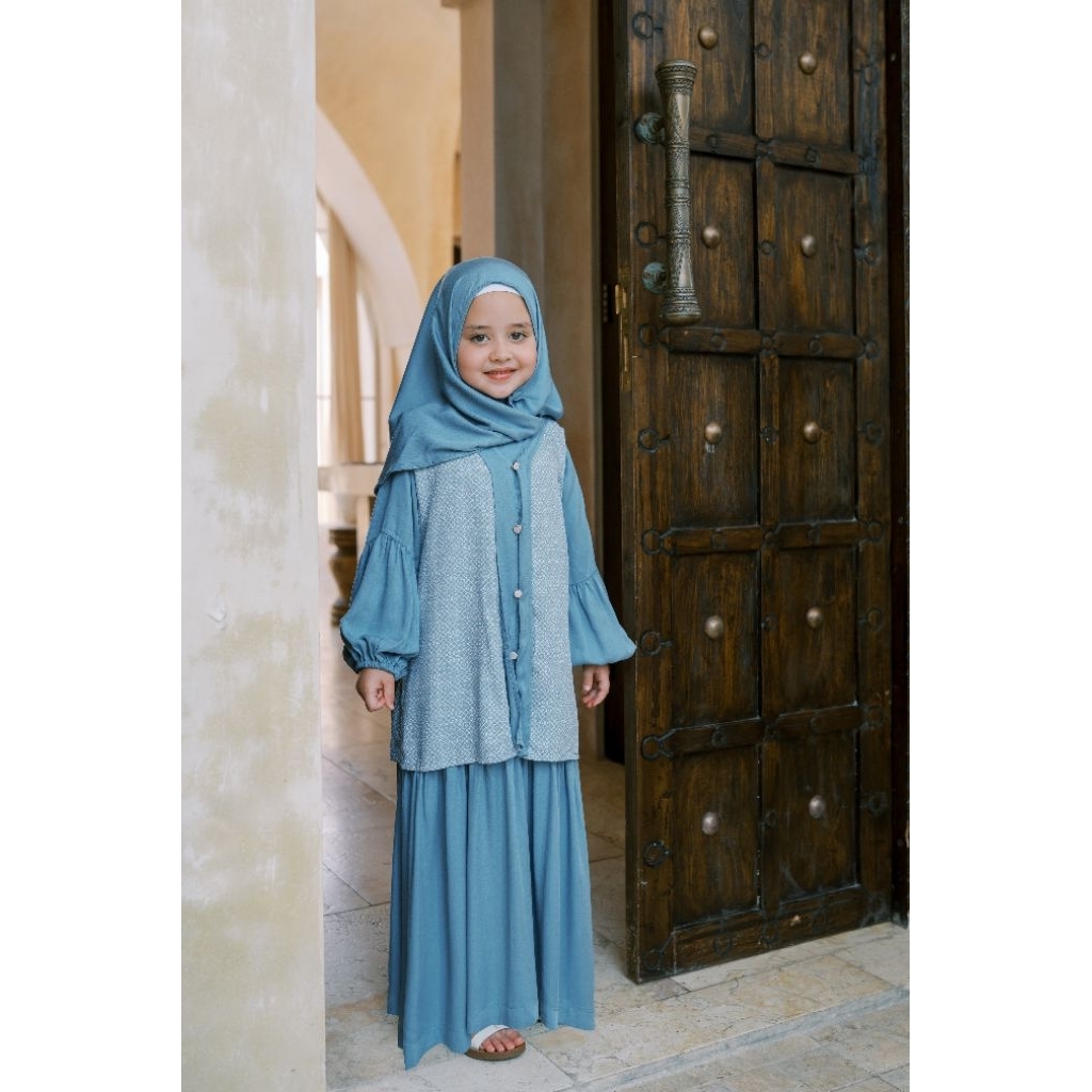 Dialogue Baby Apparel - Raya Collection - Setelan Gamis Anak Tasya Set Hijab - Baju Muslim Anak Pere