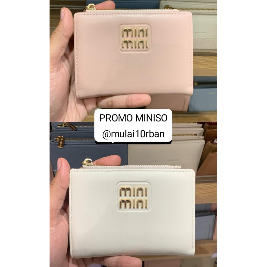 miniso dompet wanita cewek wallet dompet lipat pink cream white putih mini mini