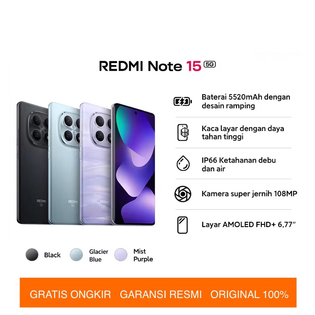 Xiaomi Redmi Note 15 5G NFC (6/128GB - 8/256GB - 12/512GB) Extended RAM up to 24GB - Snapdragon 6 Ge