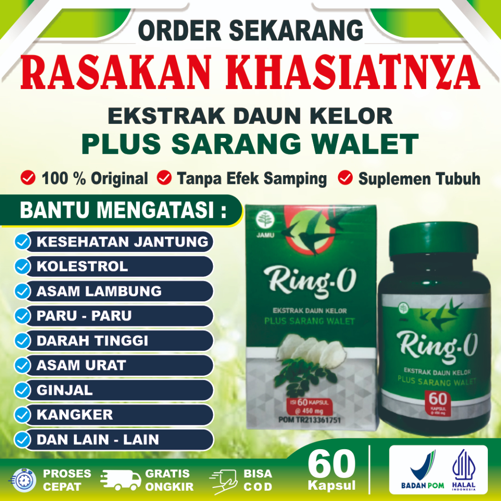 Kapsul Herbal Ring-O Sarang Walet Asli Ekstrak Daun Kelor Membantu Kesehatan, Stamina, Jantung, Ginj