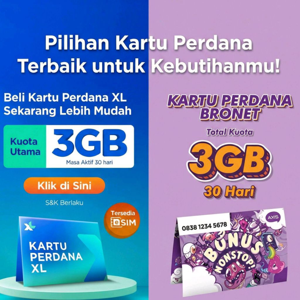 KARTU PERDANA XL/AXIS 3GB 30 Hari Kartu Perdana Internet Segel