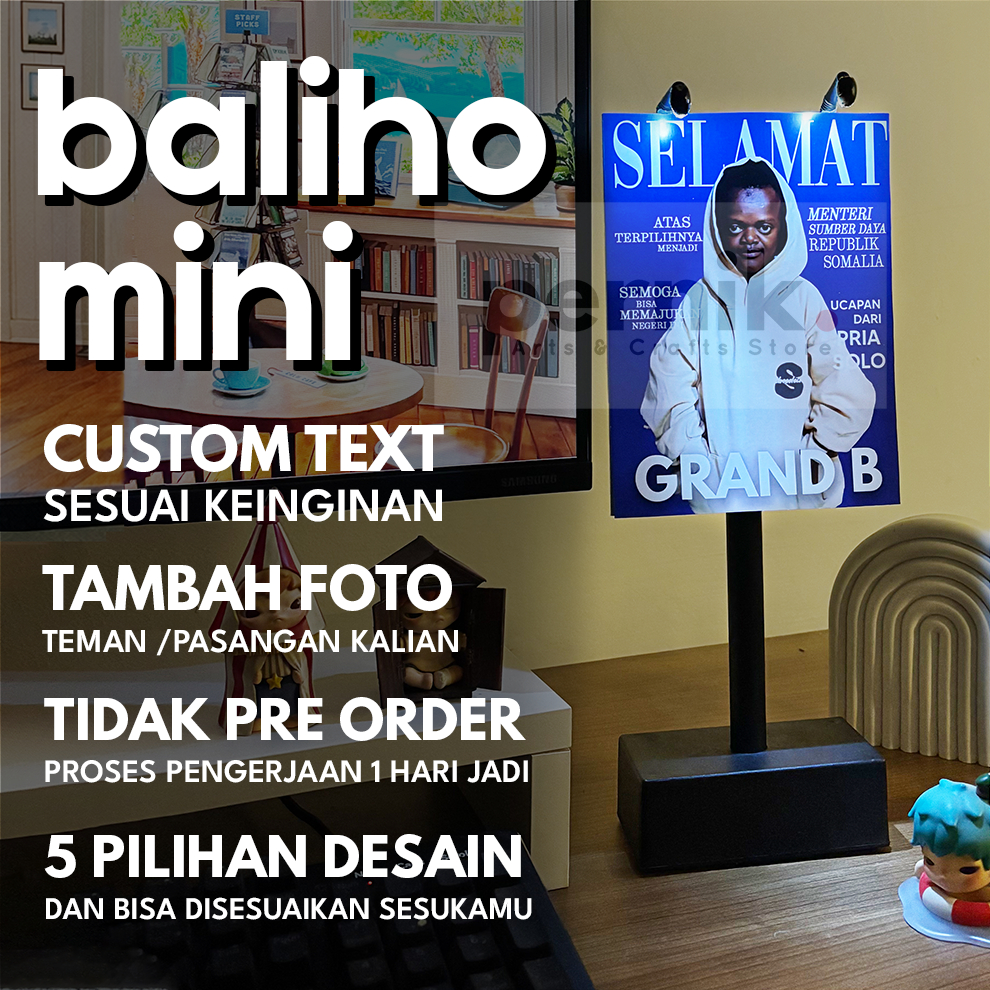 BALIHO MINI BILLBOARD MINI SPANDUK MINI (Custom Text dan Foto) Hadiah Wisuda/Kado Ulang Tahun/Ucapan