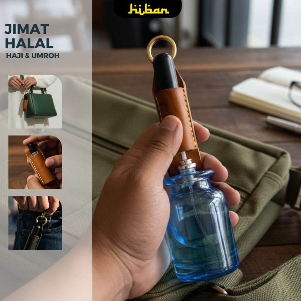 Gantungan Parfum Kulit JIMAT Portable Isi Ulang Travel Keychain Perlengkapan Haji Umroh HIBAN
