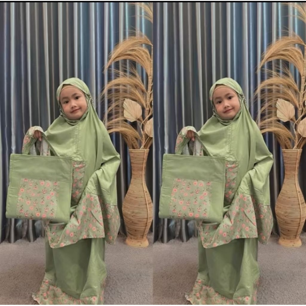 Mukena Anak TK SD – Mukena Katun Rayon + Tas Sajadah