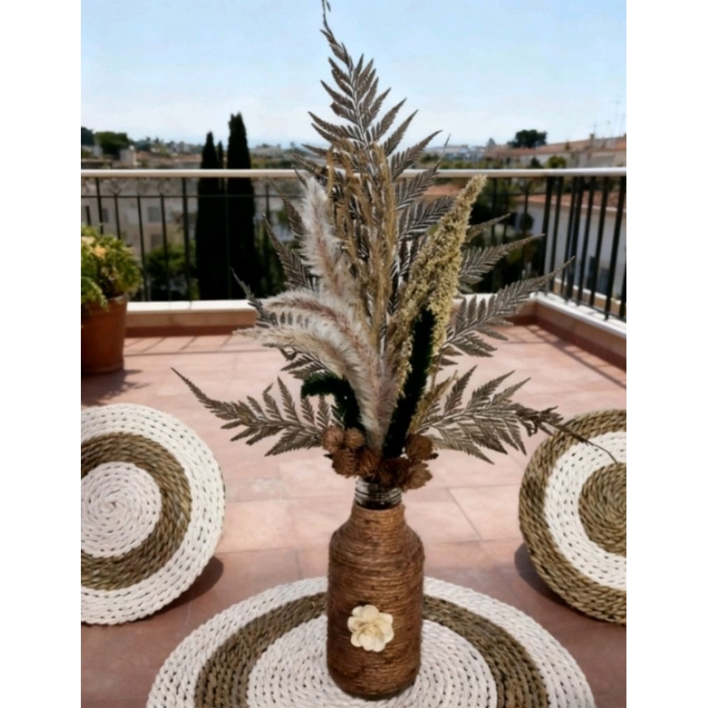 set vas botol kaca tali rami