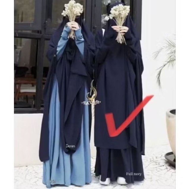 LA Outfit FK French Khimar jilbab Syari Jumbo FK Instan Karet Hijab instan warna Biru Dongker Navy B