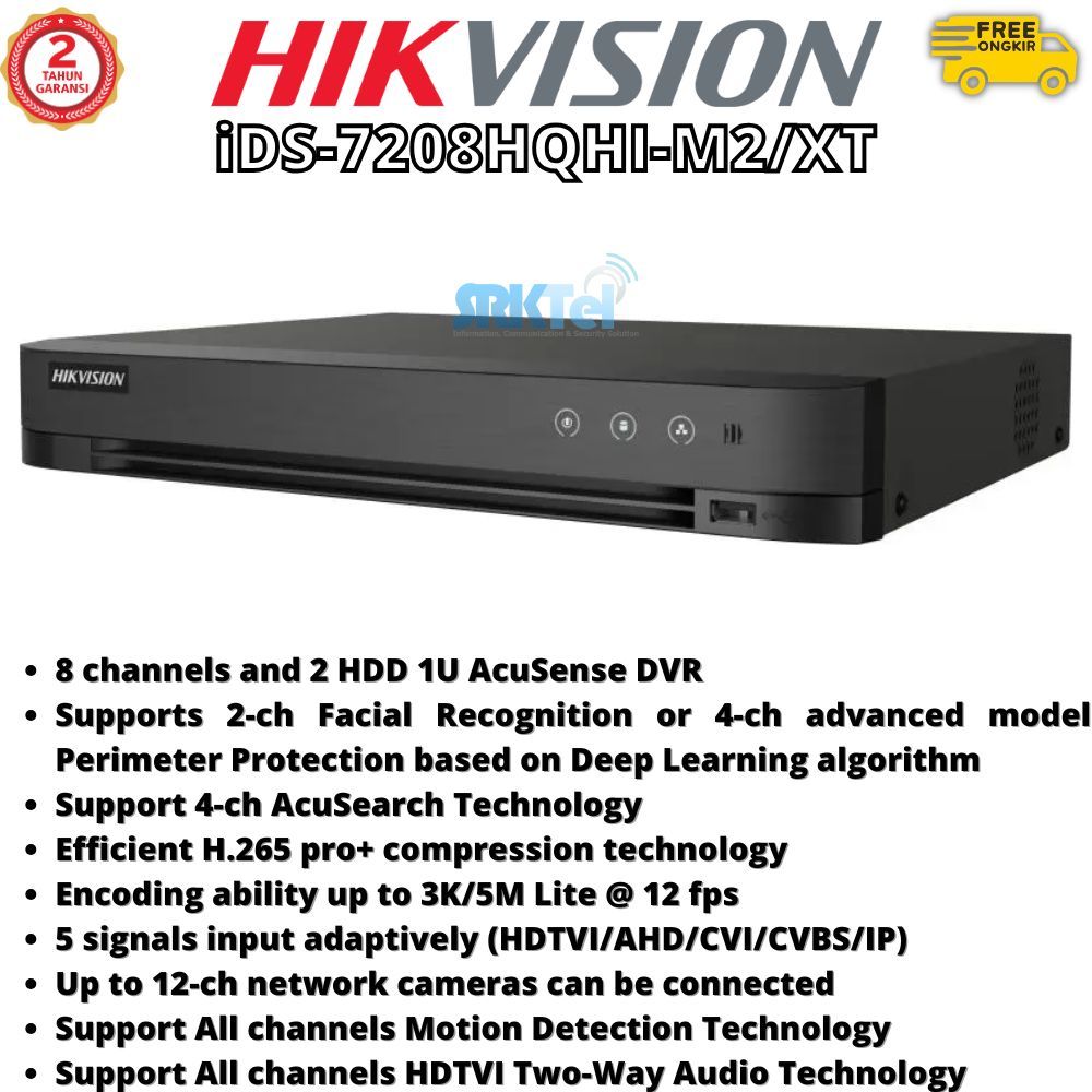 Hikvision iDS-7208HQHI-M2/XT DVR CCTV 8 Channel Support Kamera 5MP 2 Slot Hardisk