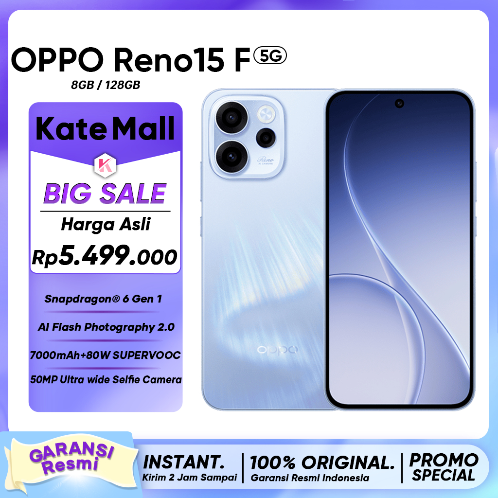 OPPO Reno15 F 5G (8/128GB)(8/256GB)(12/256GB) Snapdragon 6 Gen 1 Mobile Platform Garansi Resmi