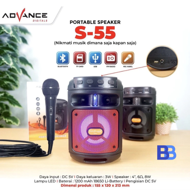 ADVANCE SPEAKER PORTABLE BLUETOOTH +MIC S 55